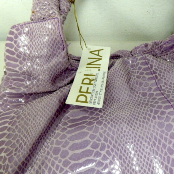 PERLINA LAVENDER SNAKESKIN LEATHER large shoulder HOBO BAG NWT - Picture 6 of 8